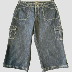 Riders By Lee Womens Denim Cargo Bermuda Vacation Casual Short- Sz- 14